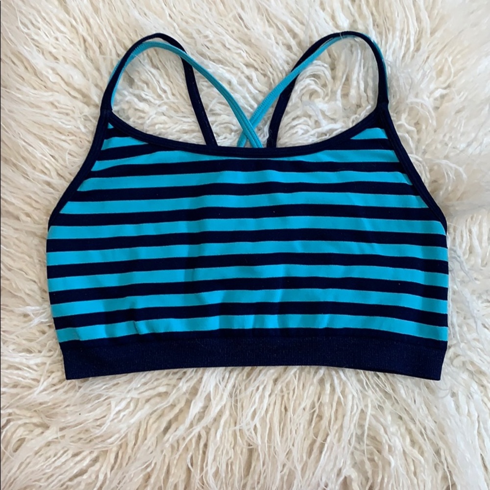 Fabletics blue double cross strapped sports bra